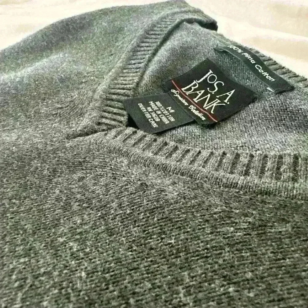 JoS A. Bank | Men’s Medium V-Neck Grey Gray Sweater 100% Pima Cotton Lightweight